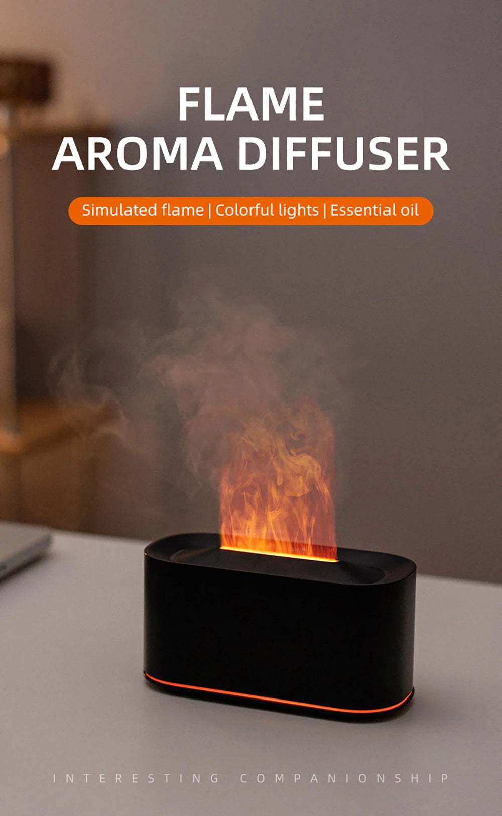 FlameMist Aroma – USB-luchtbevochtiger met vlameffect en sfeerverlichting